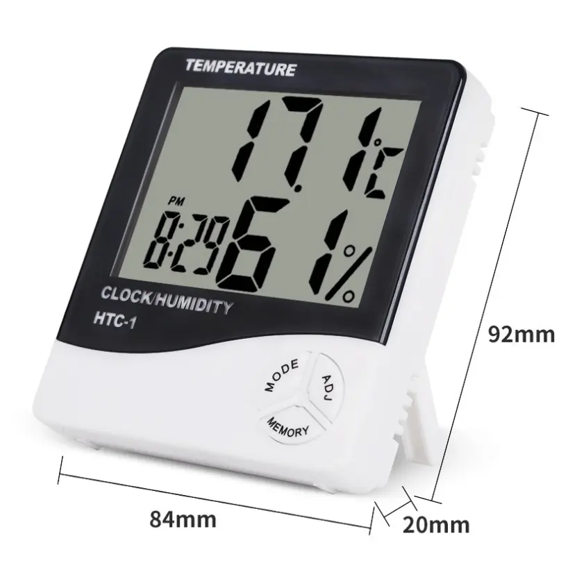 Station météo HTC-1 réveil intérieur numérique température humidité mètre chambre LCD thermomètre électronique hygromètre pour maison