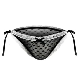 Sous-vêtements pour hommes, imprimé cœur noir, dentelle en maille, nœud latéral, taille basse, lingerie sexy - Product Image 1