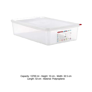 Polypropylene GN 1/1 Food <b>Pan</b> 53 × 32.5 × 10 h cm, with <b>Lid</b>, -40/+95 °C Araven - Product Image 3