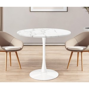 HMS 36 \ "tavolo da pranzo con Base in metallo arrotondato bianco assemblato espandibile allungabile per l'ufficio Home Bar con piano in marmo - Product Image 2