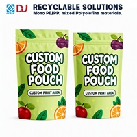 Bolsa Doypack Personalizada Verde Pálido con Cierre de Cremallera para Frutos Secos, Manzana, Naranja, Ciruela, Diseño con Ilustraciones Gráficas