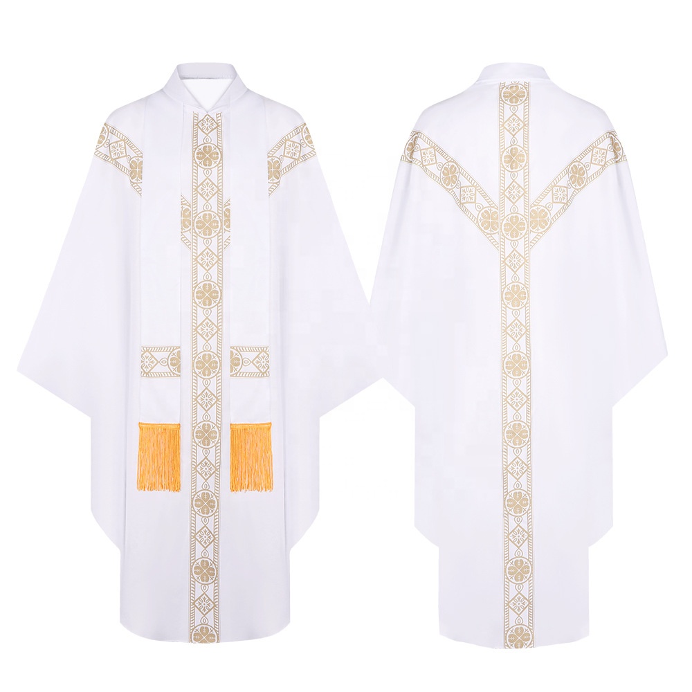 Disfraz de sacerdote – con cinta católica casulla – cuello redondo traje de pastor chalecos – para hombres oración iglesia boda vacaciones fiesta mascarada escenario cosplay sesión de fotos, blanco Disfraz de sacerdote – con cinta católica casulla – cuello redondo traje de pastor chalecos – para hombres oración iglesia boda vacaciones fiesta mascarada escenario cosplay sesión de fotos, blanco
