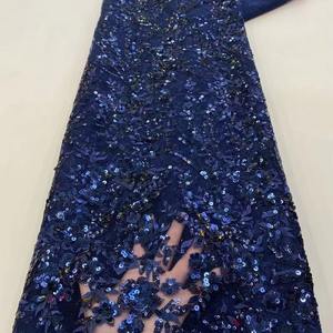 Fabricante ventas bordado con cuentas flor tela lentejuelas encaje tela para mujeres vestido de baile ropa - Product Image 5