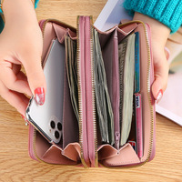 Portefeuille pour femmes, grande capacité, porte-cartes de crédit, double fermeture éclair, motif matelassé, sac de téléphone portable à la mode, petites bourses et sacs à main