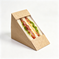 Boîte à sandwich de qualité alimentaire avec logo personnalisé, boîte à bolas de riz jetable en papier kraft avec fenêtre transparente
