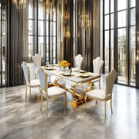 2022 ensembles de salle à manger en acier inoxydable de luxe cuisine moderne à 6 chaises et table à manger pour hôtels style restaurant