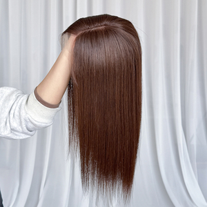 Topper en dentelle 8x10'' en cheveux humains vierges européens et chinois, brun naturel, lisses et soyeux, avec dos en trame cousue à la machine, pour la perte de cheveux - Product Image 6
