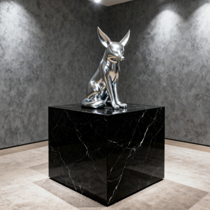 Statue di Animali in Fibra di Vetro Argento Lucido, Arte Moderna per Centri Commerciali e Aree Espositive - Product Image 3