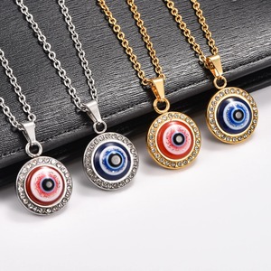 Collier pendentif œil porte-bonheur en acier inoxydable et zircone pour femmes et hommes, breloques turques porte-bonheur, chaîne en métal, accessoires de bijoux, cadeaux - Product Image 1