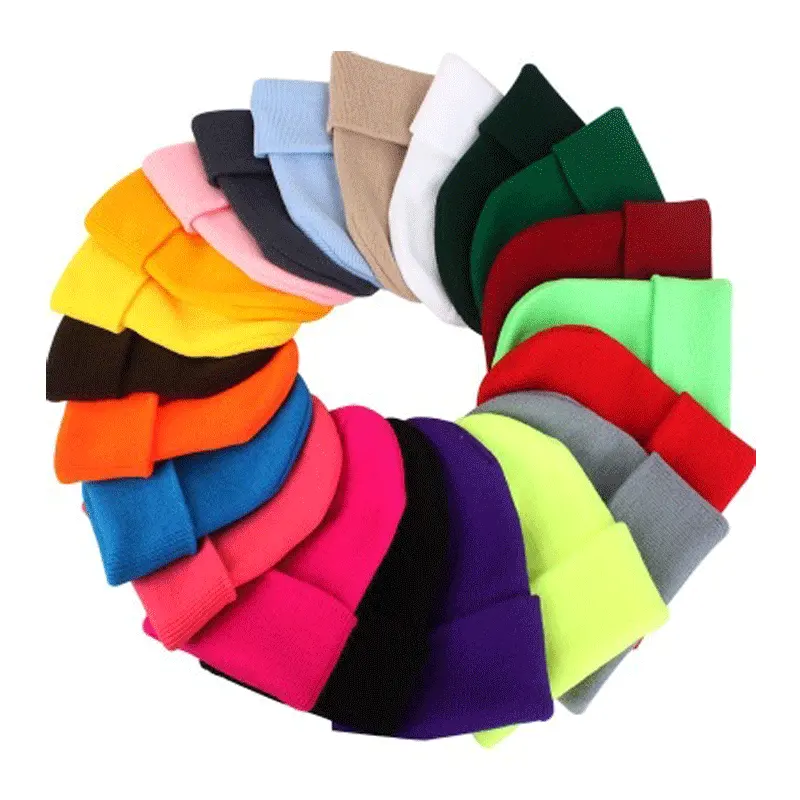 Модная индивидуальная вышивка логотипа сплошной цвет теплая зимняя шапка вязаная шапка