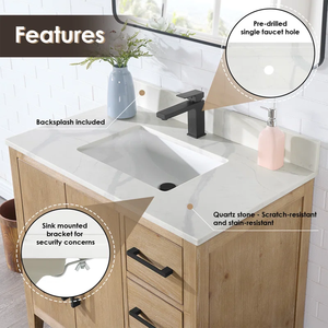Mueble de baño de madera estilo escandinavo SENYUS con gabinete de almacenamiento y tiradores metálicos - Product Image 4