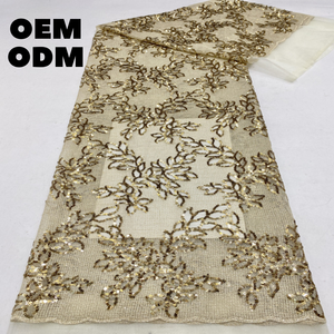 Tissu à paillettes tissé avec dentelle nigériane tricotée à motif brodé pour vêtements pour la mode africaine - Product Image 1