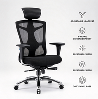 Chaise de bureau ergonomique à dossier haut en maille avec appui-tête réglable, support lombaire et base en aluminium pour espace de travail commercial