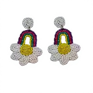 CRYSTAL CRAFT Rainbow Beaded Handmade Embroidered Earrings for Women Patriotic Design Customizable Colors for Wedding Memorial - Product Image 1