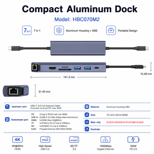 Hub USB C <span class=keywords><strong>7</strong></span> en 1 con Gigabit Ethernet RJ45, HDMI 4K 60Hz, 100W PD, Lector de Tarjetas SD y TF 3.0, Estación de Acoplamiento Tipo C para MacBook - Product Image 4