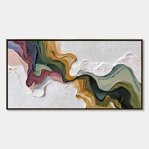 Terra Flow Textured Abstract Earth Tone Panoramic Oil Painting Architectural Decoration Artwork Home Decor Framed Wall Art - Product Image 1
