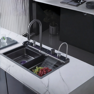 Évier de cuisine multifonctionnel en acier inoxydable noir avec robinet intelligent anti-traces de doigts et anti-rouille - Product Image 1