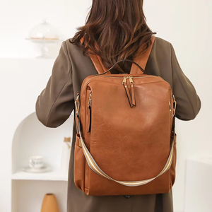 Bellmont Women's Retro Style Double <b>Shoulder</b> Travel Backpack Luxury PU Multi-Functional Zipper Two <b>Straps</b> Wholesale Designer Bag - Product Image 6