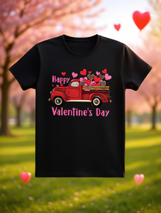 T-shirt da donna per San Valentino, vestibilità ampia, stampa grafica, camion rosso vintage, cuori, girocollo estivo, manica corta, in jersey di cotone - Product Image 2