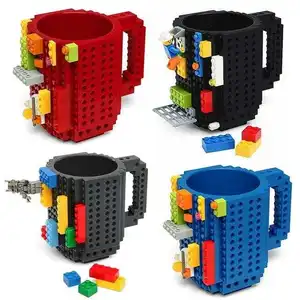 Hot Selling 350ML Water Bottle Cylinder Shape Brick Mug Eco-friendly DIY Building Blocks Plastic Coffee Cup thermal mugs