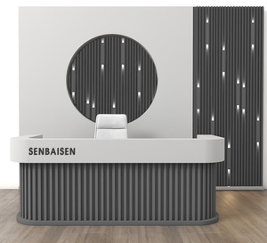 Mostrador de Recepción Moderno Personalizado con Revestimiento de Madera y Almacenamiento para Salón de Belleza, Oficina u Hotel - Product Image 5