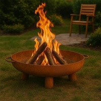 Brasero d'extérieur aspect rouillé diamètre 80 cm avec trois pieds et deux poignées – Idéal pour le jardin, les réceptions et le chauffage