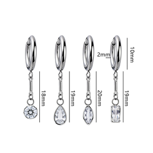 Gioielli per il corpo in titanio ASTM F136, ciondolo a goccia d'acqua con zirconi cubici quadrati e circolari, montatura a griffe, anello per orecchio, labbro, orecchino, piercing. - Product Image 3
