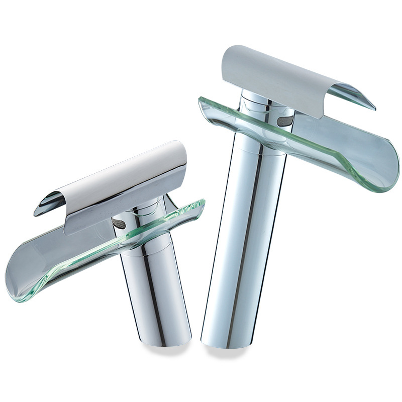 Wholesale toilet brass Basin hot and cold washbasin faucet wide mouth glass waterfall faucet