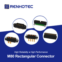 Conector de Cable Rectangular RENHOTEC M80 2+2 Posiciones Macho/Hembra 24-28 AWG+14 AWG 10A, Carcasa PPS, Contacto de Aleación de Cobre para Soldar/Crimpar