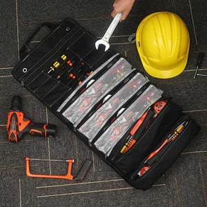 Custo Logo Waterproof Portable Multi-Pocket Maintenance <b>Roll</b>-Up <b>Tool</b> Storage <b>Bag</b> Transparent PVC Pockets 50LB Capacity Hanging - Product Image 2