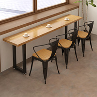 Ensemble table et chaises pour café, salon de thé, style bois naturel, table longue et étroite murale pour snack-bar et magasin de proximité