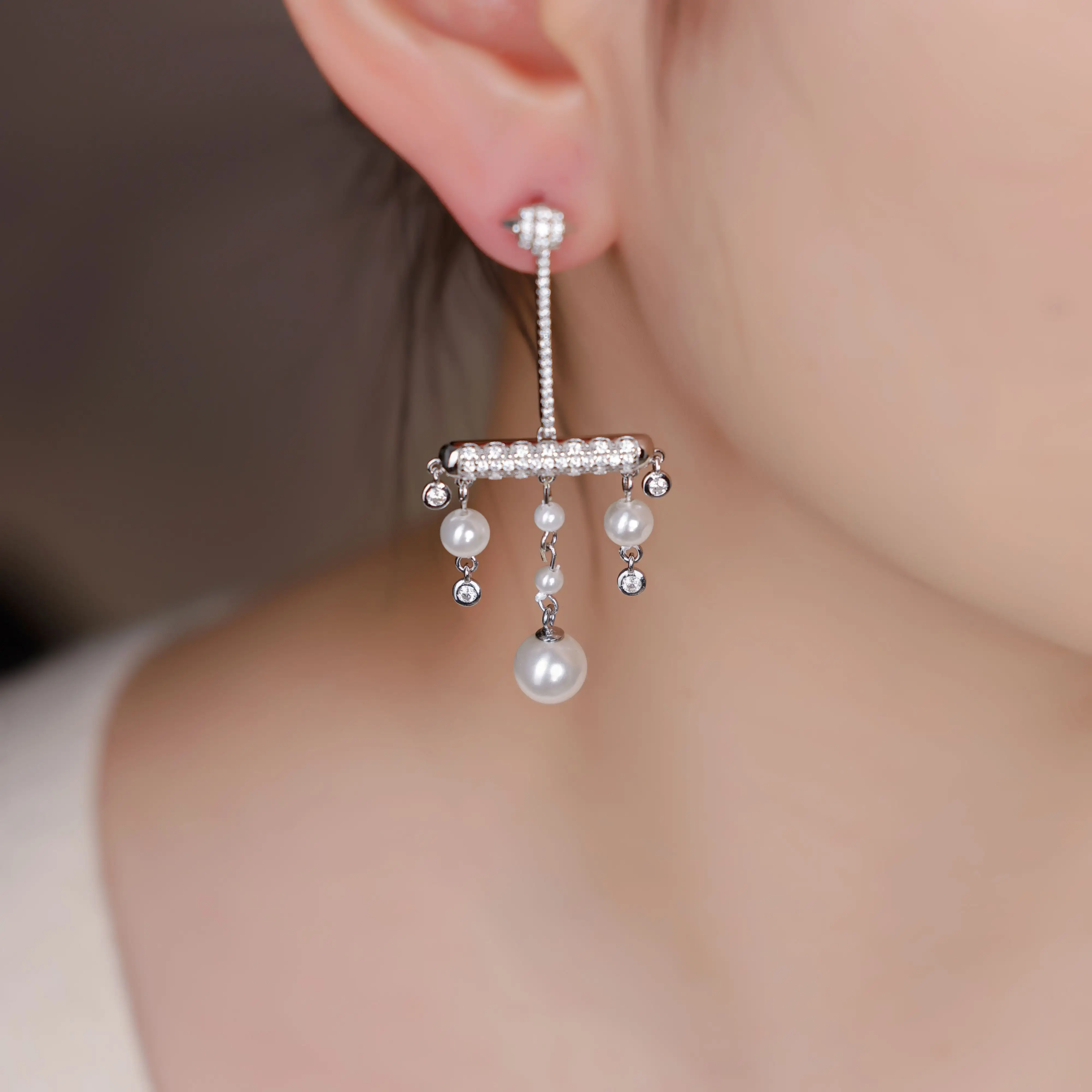 BAOXIN joyería de moda elegante Vintage candelabro cristal 925 Plata colgante borla gota perlas pendientes colgantes para mujer