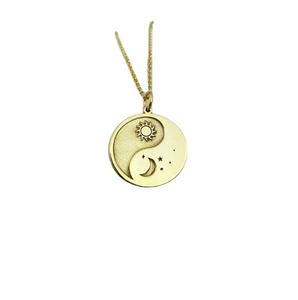 Collier Yin Yang en or massif 14K Collier soleil et lune Bijoux de yoga <span class=keywords><strong>Tai</strong></span> <span class=keywords><strong>Chi</strong></span> Collier de méditation nature pour femmes - Product Image 1