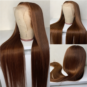Parrucca Liscia con Frontale in Pizzo 13x4, 100% <span class=keywords><strong>Capelli</strong></span> Umani, Colore Marrone <span class=keywords><strong>Chiaro</strong></span>, Può Essere Permanente e Tintura - Product Image 3