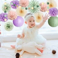 Décorations de fête vert sauge et violet, décorations de baby shower pour fille, kit de pompons en papier de soie rose blush pour mariage