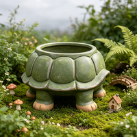 Pot de fleurs en résine fait main et peint à la main en forme de tortue verte vintage, ornement de jardin décoratif pour cour, patio, extérieur