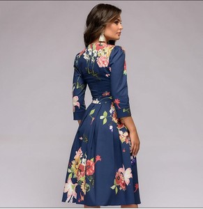 2022 otoño señoras vestidos casuales de alta calidad una forma floral señoras vestidos con bolsillos - Product Image 4