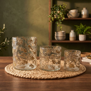 Bocal à bougie décoratif en verre droit, cylindre transparent martelé, motif feuille d'or, pour la maison, Noël, mariage, porte-bougie - Product Image 2