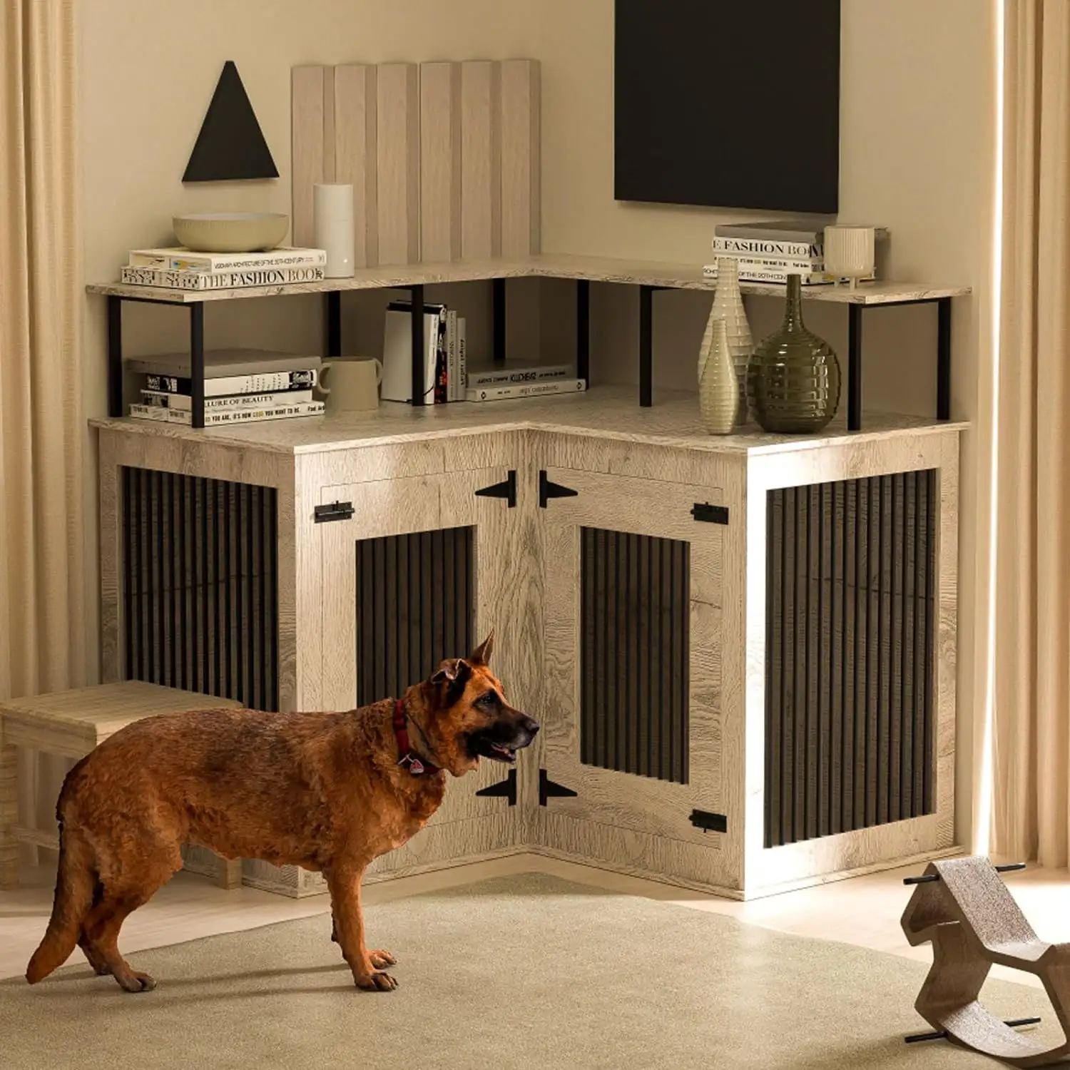 Tavolo interno decorativo per casa per animali domestici gabbia canile angolo cassa per cani mobili con doppia porta