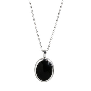 Collar con colgante de ágata negra de Plata de Ley S925 para mujer, diseño geométrico sencillo y elegante para uso diario, bisel de forma ovalada - Product Image 5