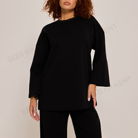 Ensemble coordonné pour femmes musulmanes modestes avec logo personnalisé, tunique en tissu épais et pantalon large, échantillonnage rapide, fabricant d'étiquettes