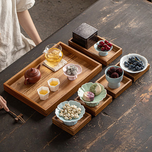 Walnut Wood <b>Storage</b> <b>Tray</b> Rectangle 6 Piece Multifunctional Tea Table Organizer For Home Kitchen Serving Display - Product Image 4