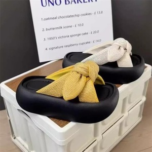 Sandalias de Plataforma con Lazo de Pedrería Negra, Punta Abierta, Tacón Plano, Suela de Goma Acolchada, Sandalias de Verano para Mujer - Product Image 3