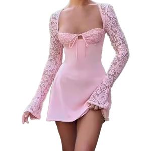 Robes longues à manches françaises pour femmes, personnalisées OEM, de haute qualité, nouvelle collection, sexy, en dentelle, amincissantes, dos nu - Product Image 3