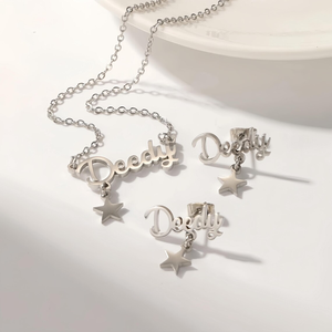 Conjunto de Collar y Pendientes con Mini Colgante Personalizado con <span class=keywords><strong>Nombre</strong></span> y Forma, con Colgante de <span class=keywords><strong>Estrella</strong></span>, Chapado en Oro, Antideslustre, para Mujer - Product Image 5