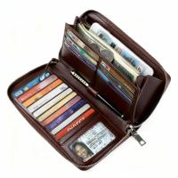 Dompet Wanita/Pria Kulit Asli Mewah Vintage Korea Anti Maling dengan Ritsleting dan Kantung Kartu RFID