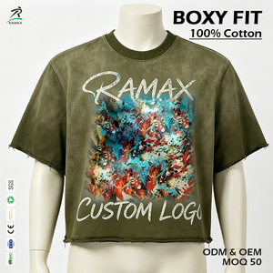 Camiseta Corta para Hombre con Logo Personalizado OEM ODM, Estilo Acid Wash, Estampado de Grafiti, Dobladillo sin Rematar, Efecto Desgastado, Manga Corta, Estilo Urbano - Product Image 1