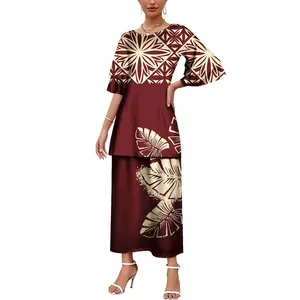 Low Price Polynesian Samoan Tribal Design Elegant Top And Skirt New Design Puletasi Dress Women's 2 Pieces Set