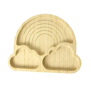 Wholesale Cute Cloud Shape Organic Bamboo Serving Food Dishes Feeding Suction Plate for Baby Toddler Kids