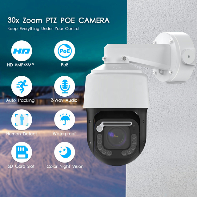 4K 20X Zoom Optical Zoom Lens POE PTZ Camera Auto Humanoid Tracking Laser Color Night Vision Two Way Audio CCTV Security Camera